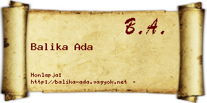 Balika Ada névjegykártya